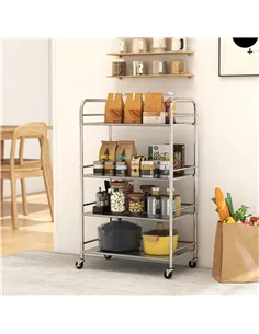 HOMCOM 4 Tier Stainless Steel Kitchen Storage Trolley with Adjustable Shelves - Silver 2