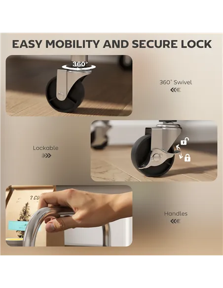 HOMCOM 4 Tier Stainless Steel Kitchen Storage Trolley with Adjustable Shelves - Silver