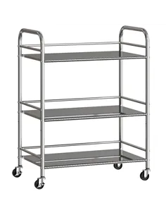 HOMCOM 3 Tier Stainless Steel Kitchen Storage Trolley with Adjustable Shelf - Silver