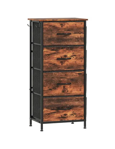 HOMCOM Chest of Four Fabric Drawers - Rustic Brown