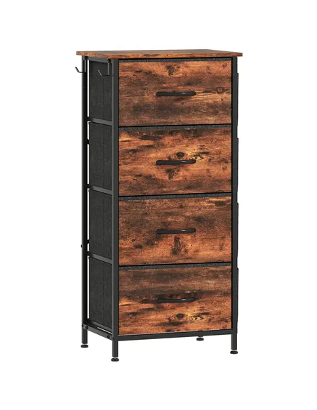 HOMCOM Chest of Four Fabric Drawers - Rustic Brown