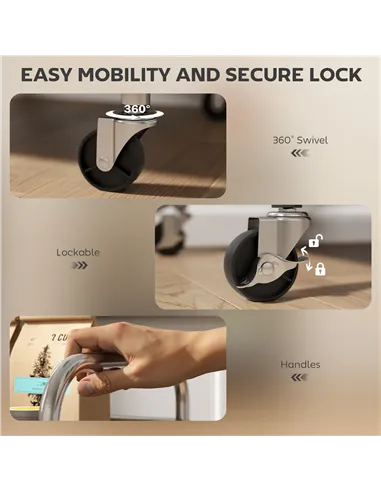 HOMCOM 3 Tier Stainless Steel Kitchen Storage Trolley with Adjustable Shelf - Silver