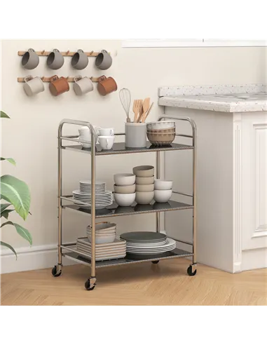 HOMCOM 3 Tier Stainless Steel Kitchen Storage Trolley with Adjustable Shelf - Silver