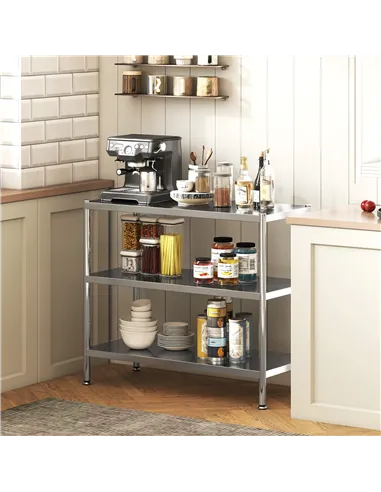 HOMCOM 3-Tier Bakers Rack with Storage, Stainless Steel Microwave Stand with Adjustable Shelves for Small Spaces, Kitchen Storag