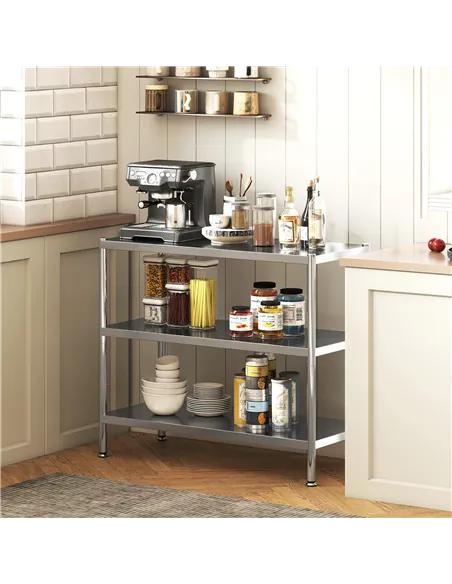 HOMCOM 3-Tier Bakers Rack with Storage, Stainless Steel Microwave Stand with Adjustable Shelves for Small Spaces, Kitchen Storag