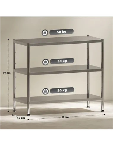 HOMCOM 3-Tier Bakers Rack with Storage, Stainless Steel Microwave Stand with Adjustable Shelves for Small Spaces, Kitchen Storag