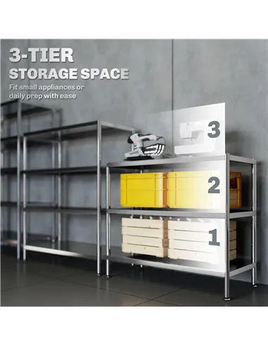 HOMCOM 3-Tier Bakers Rack with Storage, Stainless Steel Microwave Stand with Adjustable Shelves for Small Spaces, Kitchen Storag