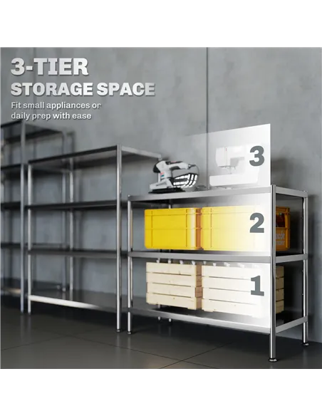 HOMCOM 3-Tier Bakers Rack with Storage, Stainless Steel Microwave Stand with Adjustable Shelves for Small Spaces, Kitchen Storag