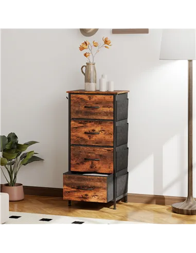 HOMCOM Chest of Four Fabric Drawers - Rustic Brown