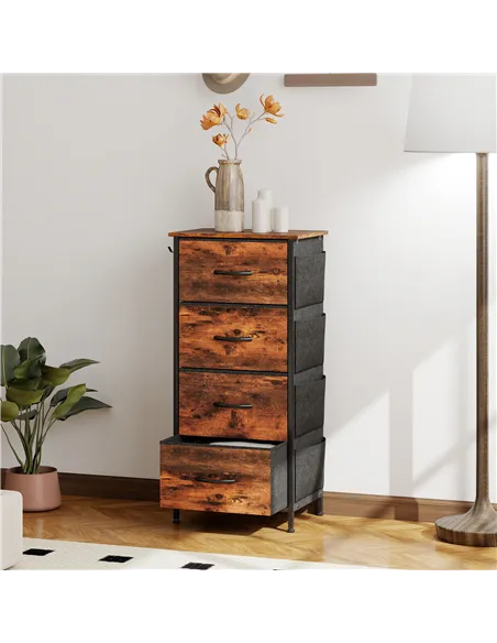 HOMCOM Chest of Four Fabric Drawers - Rustic Brown