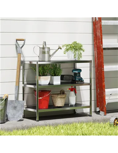 HOMCOM 3-Tier Bakers Rack with Storage, Stainless Steel Microwave Stand with Adjustable Shelves for Small Spaces, Kitchen Storag