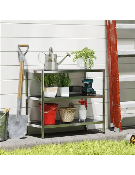 HOMCOM 3-Tier Bakers Rack with Storage, Stainless Steel Microwave Stand with Adjustable Shelves for Small Spaces, Kitchen Storag