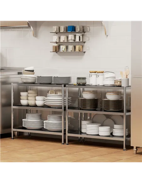 HOMCOM 3-Tier Bakers Rack with Storage, Stainless Steel Microwave Stand with Adjustable Shelves for Small Spaces, Kitchen Storag