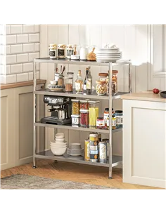 HOMCOM 4-Tier Bakers Rack with Storage, Stainless Steel Microwave Stand with Adjustable Shelves for Small Spaces, Kitchen Storag 2