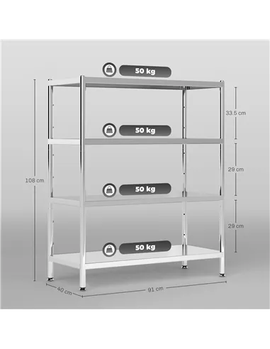HOMCOM 4-Tier Bakers Rack with Storage, Stainless Steel Microwave Stand with Adjustable Shelves for Small Spaces, Kitchen Storag