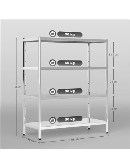 HOMCOM 4-Tier Bakers Rack with Storage, Stainless Steel Microwave Stand with Adjustable Shelves for Small Spaces, Kitchen Storag