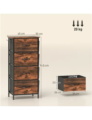HOMCOM Chest of Four Fabric Drawers - Rustic Brown