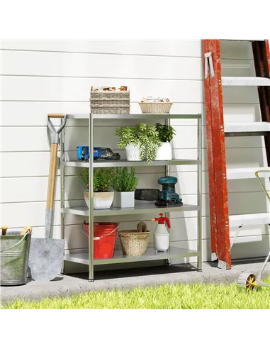 HOMCOM 4-Tier Bakers Rack with Storage, Stainless Steel Microwave Stand with Adjustable Shelves for Small Spaces, Kitchen Storag