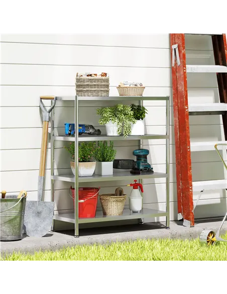 HOMCOM 4-Tier Bakers Rack with Storage, Stainless Steel Microwave Stand with Adjustable Shelves for Small Spaces, Kitchen Storag