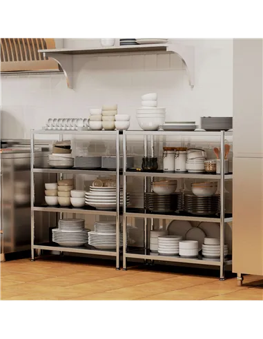 HOMCOM 4-Tier Bakers Rack with Storage, Stainless Steel Microwave Stand with Adjustable Shelves for Small Spaces, Kitchen Storag