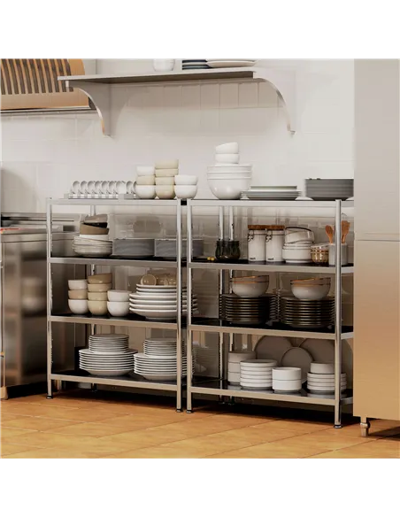 HOMCOM 4-Tier Bakers Rack with Storage, Stainless Steel Microwave Stand with Adjustable Shelves for Small Spaces, Kitchen Storag