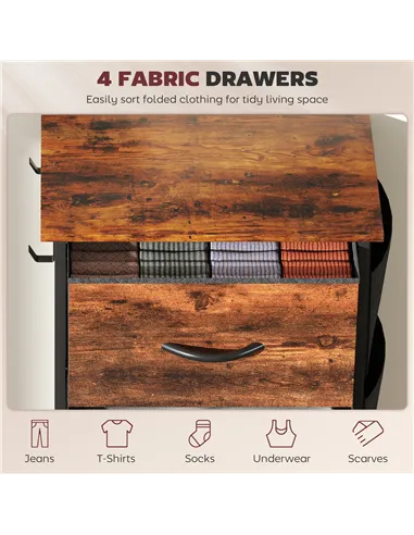 HOMCOM Chest of Four Fabric Drawers - Rustic Brown