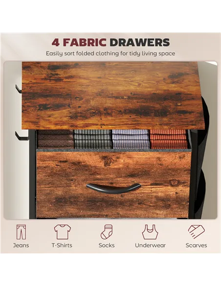 HOMCOM Chest of Four Fabric Drawers - Rustic Brown