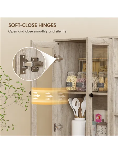 HOMCOM Multi-Storage Kitchen Cabinet, with Glass Doors - Grey Wood-Effect