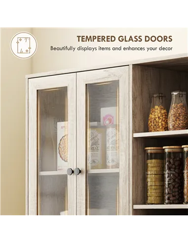 HOMCOM Multi-Storage Kitchen Cabinet, with Glass Doors - Grey Wood-Effect