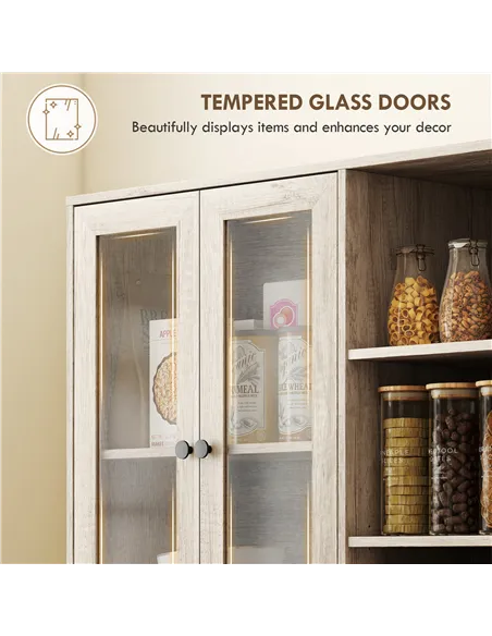 HOMCOM Multi-Storage Kitchen Cabinet, with Glass Doors - Grey Wood-Effect