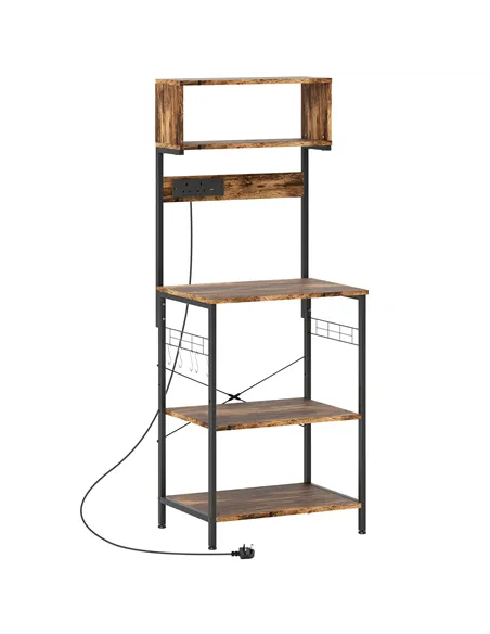 HOMCOM Bakers Rack with Power Outlet, USB Charger, Microwave Stand with Adjustable Shelves, 5 Hooks for Small Spaces, Kitchen St