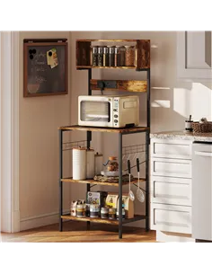 HOMCOM Bakers Rack with Power Outlet, USB Charger, Microwave Stand with Adjustable Shelves, 5 Hooks for Small Spaces, Kitchen St 2