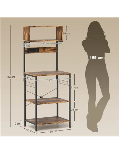 HOMCOM Bakers Rack with Power Outlet, USB Charger, Microwave Stand with Adjustable Shelves, 5 Hooks for Small Spaces, Kitchen St