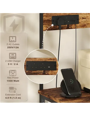 HOMCOM Bakers Rack with Power Outlet, USB Charger, Microwave Stand with Adjustable Shelves, 5 Hooks for Small Spaces, Kitchen St