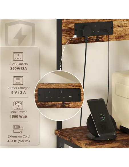 HOMCOM Bakers Rack with Power Outlet, USB Charger, Microwave Stand with Adjustable Shelves, 5 Hooks for Small Spaces, Kitchen St