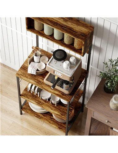 HOMCOM Bakers Rack with Power Outlet, USB Charger, Microwave Stand with Adjustable Shelves, 5 Hooks for Small Spaces, Kitchen St