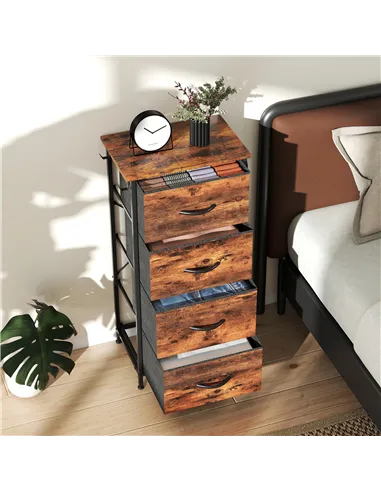 HOMCOM Chest of Four Fabric Drawers - Rustic Brown