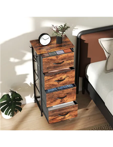 HOMCOM Chest of Four Fabric Drawers - Rustic Brown