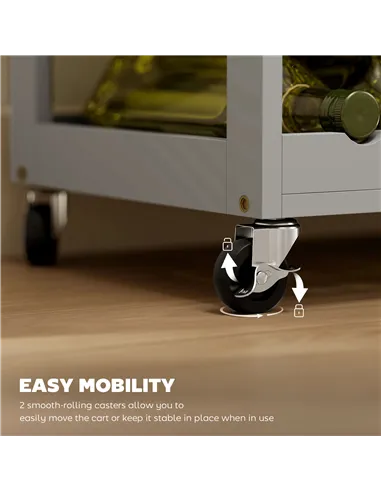 HOMCOM Modern Kitchen Trolley, Rolling Island Storage Cart with Drawer, 9-bottle Wine Rack, Door Cabinets, Wooden Countertop, Gr