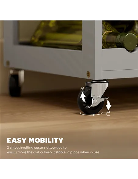 HOMCOM Modern Kitchen Trolley, Rolling Island Storage Cart with Drawer, 9-bottle Wine Rack, Door Cabinets, Wooden Countertop, Gr