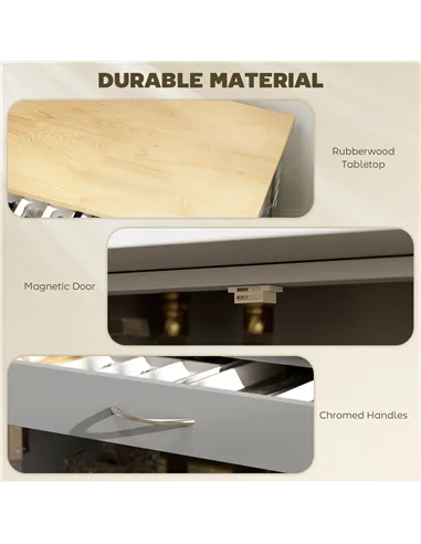 HOMCOM Modern Kitchen Trolley, Rolling Island Storage Cart with Drawer, 9-bottle Wine Rack, Door Cabinets, Wooden Countertop, Gr