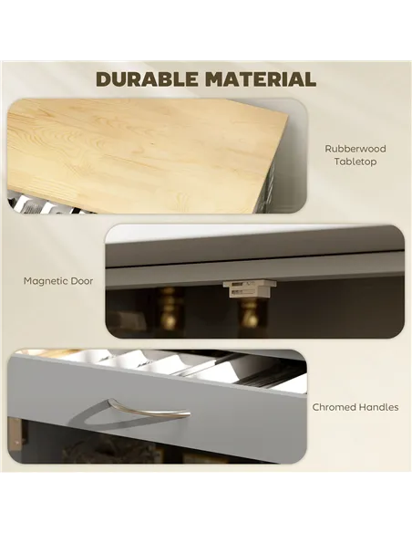 HOMCOM Modern Kitchen Trolley, Rolling Island Storage Cart with Drawer, 9-bottle Wine Rack, Door Cabinets, Wooden Countertop, Gr