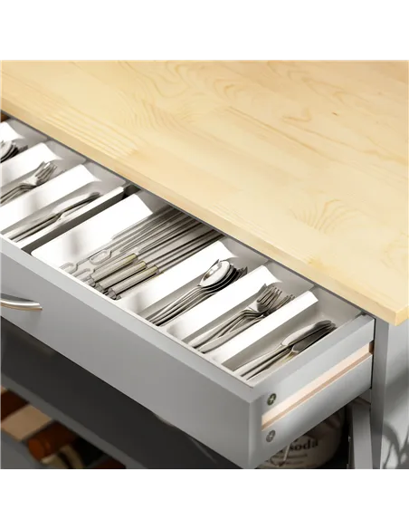 HOMCOM Modern Kitchen Trolley, Rolling Island Storage Cart with Drawer, 9-bottle Wine Rack, Door Cabinets, Wooden Countertop, Gr