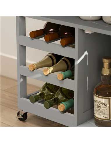 HOMCOM Modern Kitchen Trolley, Rolling Island Storage Cart with Drawer, 9-bottle Wine Rack, Door Cabinets, Wooden Countertop, Gr