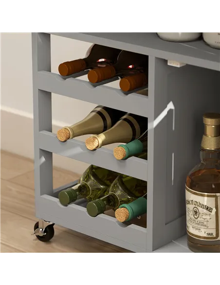 HOMCOM Modern Kitchen Trolley, Rolling Island Storage Cart with Drawer, 9-bottle Wine Rack, Door Cabinets, Wooden Countertop, Gr
