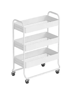 HOMCOM 3-Tier Storage Trolley on Wheels, Rolling Utility Cart with Mesh Backets for Kitchen, Bathroom, Bedroom, White