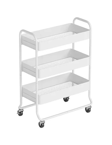 HOMCOM 3-Tier Storage Trolley on Wheels, Rolling Utility Cart with Mesh Backets for Kitchen, Bathroom, Bedroom, White
