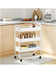 HOMCOM 3-Tier Storage Trolley on Wheels, Rolling Utility Cart with Mesh Backets for Kitchen, Bathroom, Bedroom, White 2