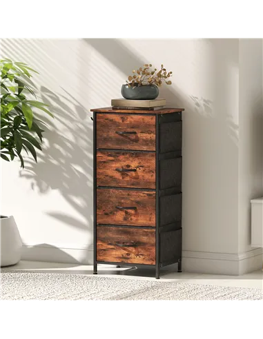 HOMCOM Chest of Four Fabric Drawers - Rustic Brown