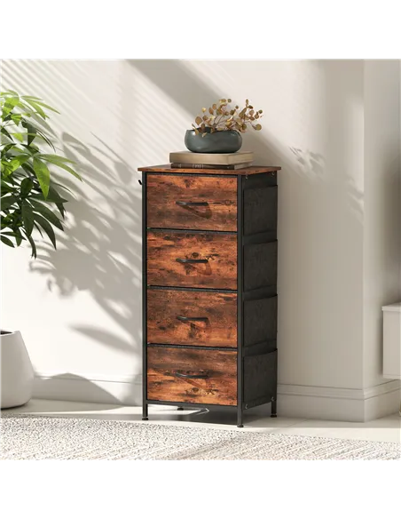 HOMCOM Chest of Four Fabric Drawers - Rustic Brown